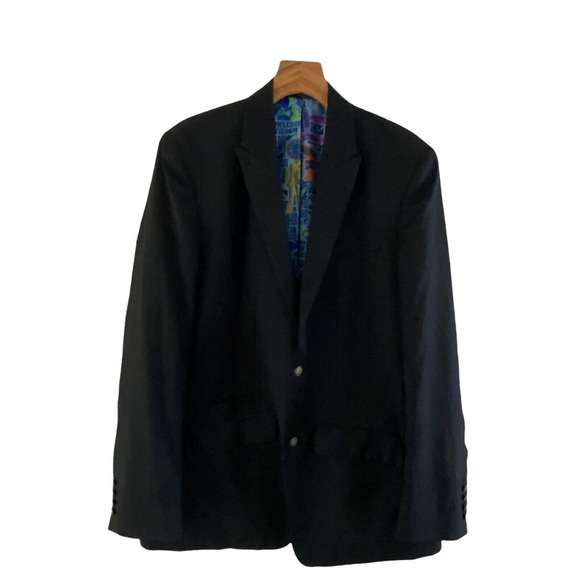 Robert Graham Mens Sz 44 L Wool Black 2 Button Blazer Sport Coat Jacket Classic